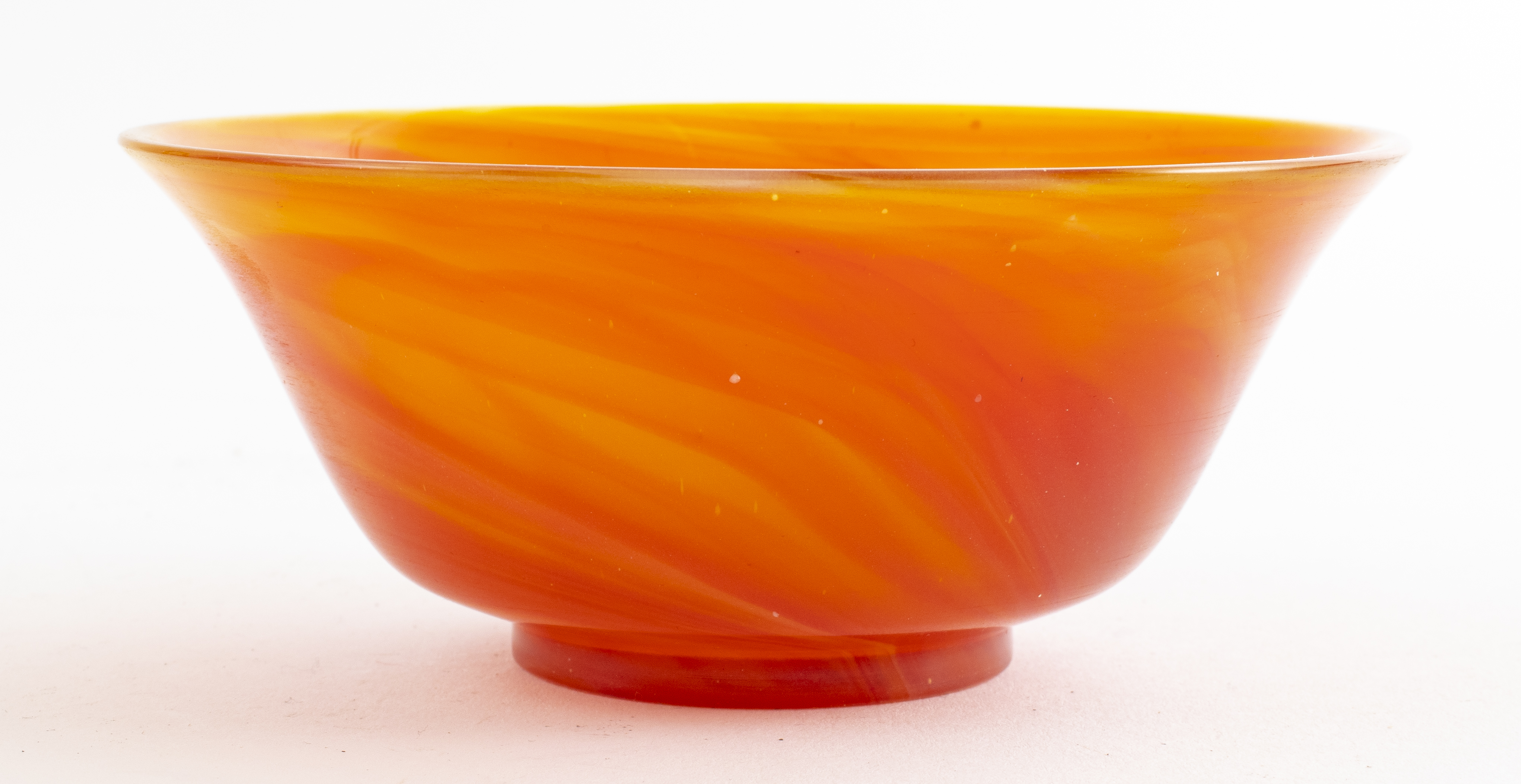 Appraisal: CHINESE ORANGE PEKING GLASS BOWL Chinese Peking glass diminutive bowl