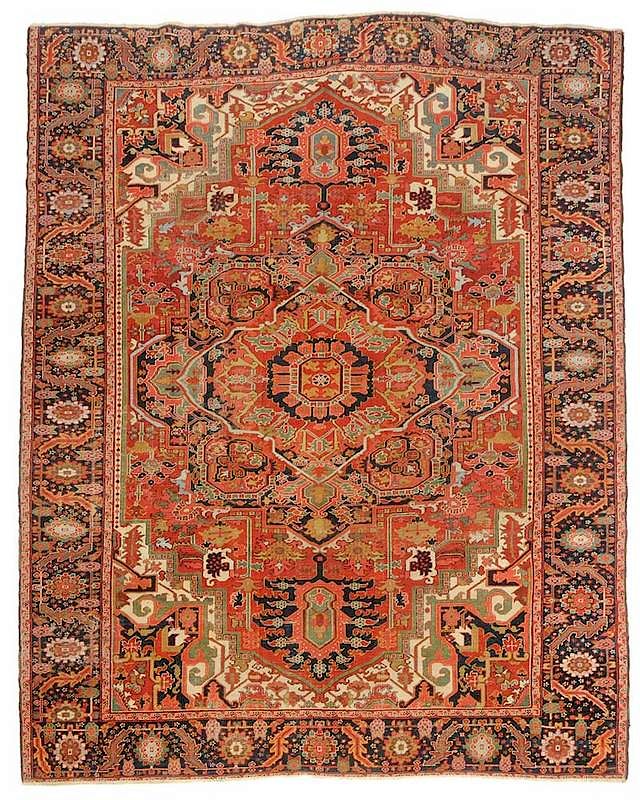 Appraisal: Serapi Carpet Persian red ground with large central medallion ivory