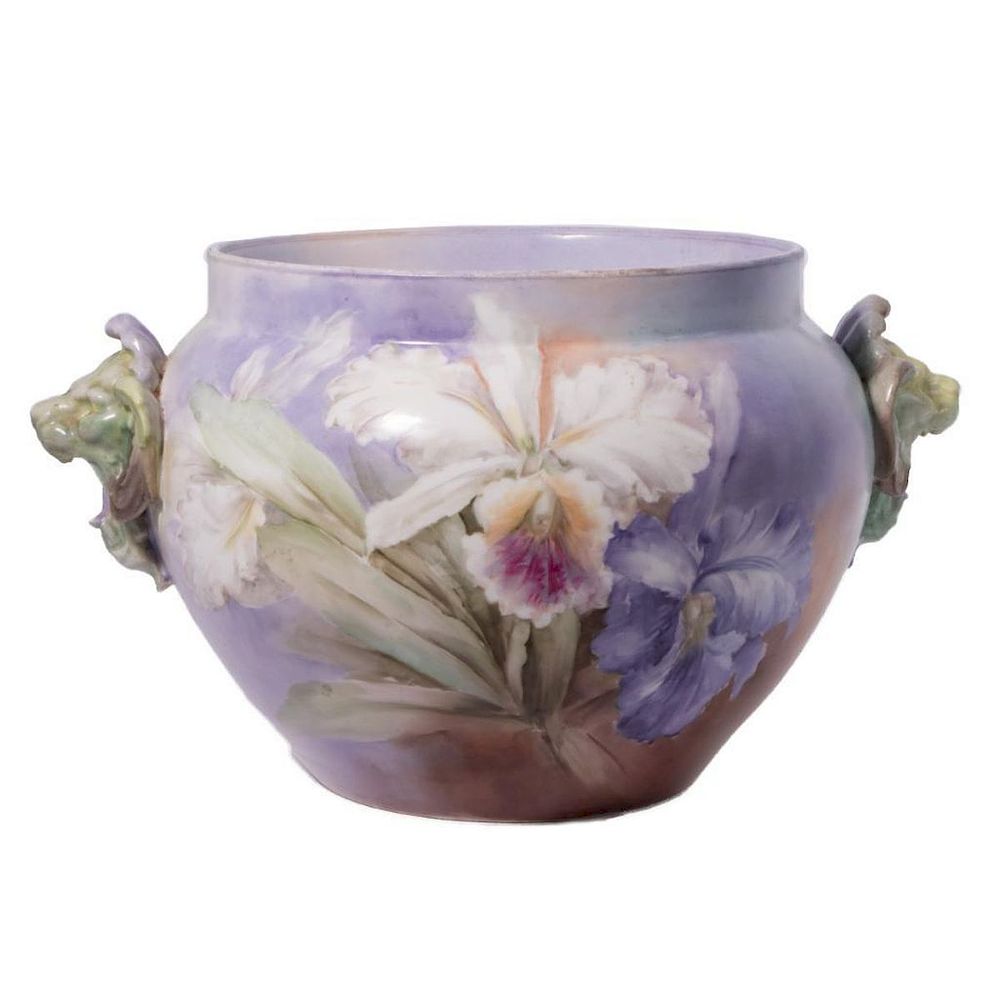 Appraisal: Porcelain Cachepot Planter with Hand Painted Iris' and Large Porcelain