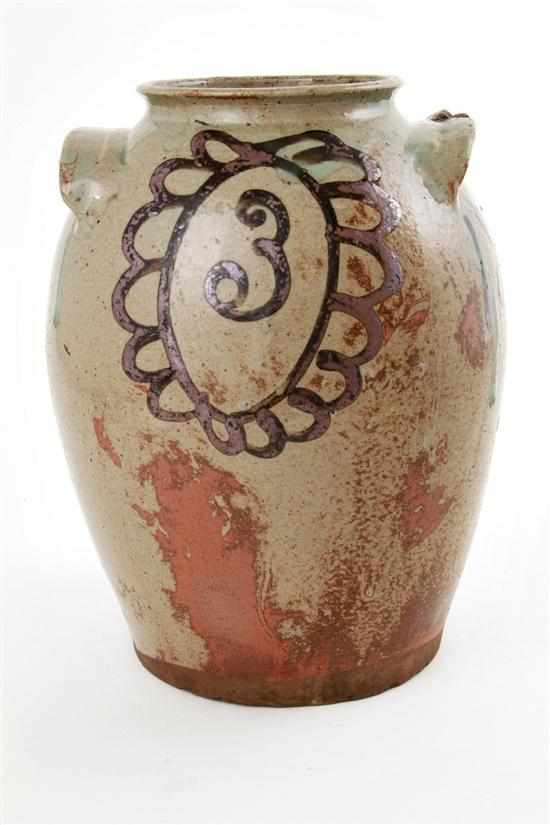 Appraisal: Southern decorated stoneware storage jar Thomas Chandler Edgefield South Carolina