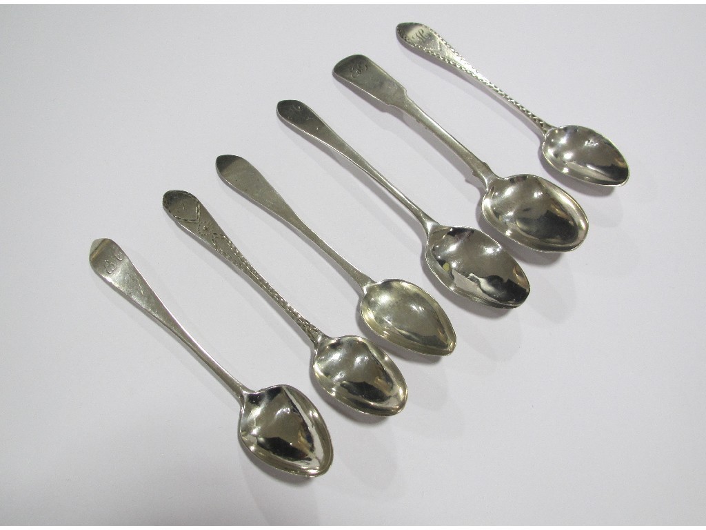 Appraisal: Six Perth teaspoons Robert Keay circa bright cut James Stobie