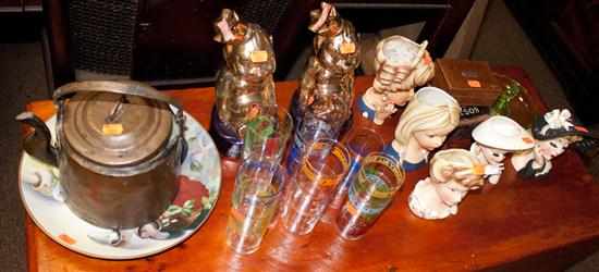 Appraisal: Five fashion model bust vases pair of Billiken decanters two