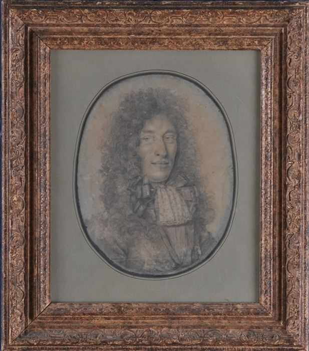 Appraisal: EUROPEAN SCHOOL PORTRAIT OF A BEWIGGED GENTLEMAN Mixed media on