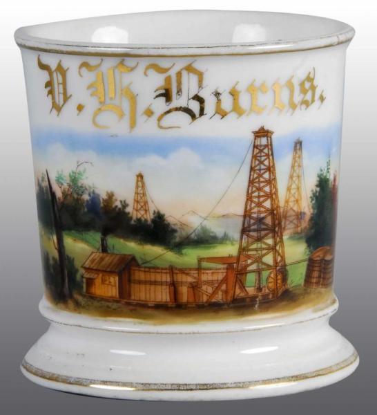 Appraisal: Occupational Shaving Barber Mug of Oil Wells Description Polychrome paint