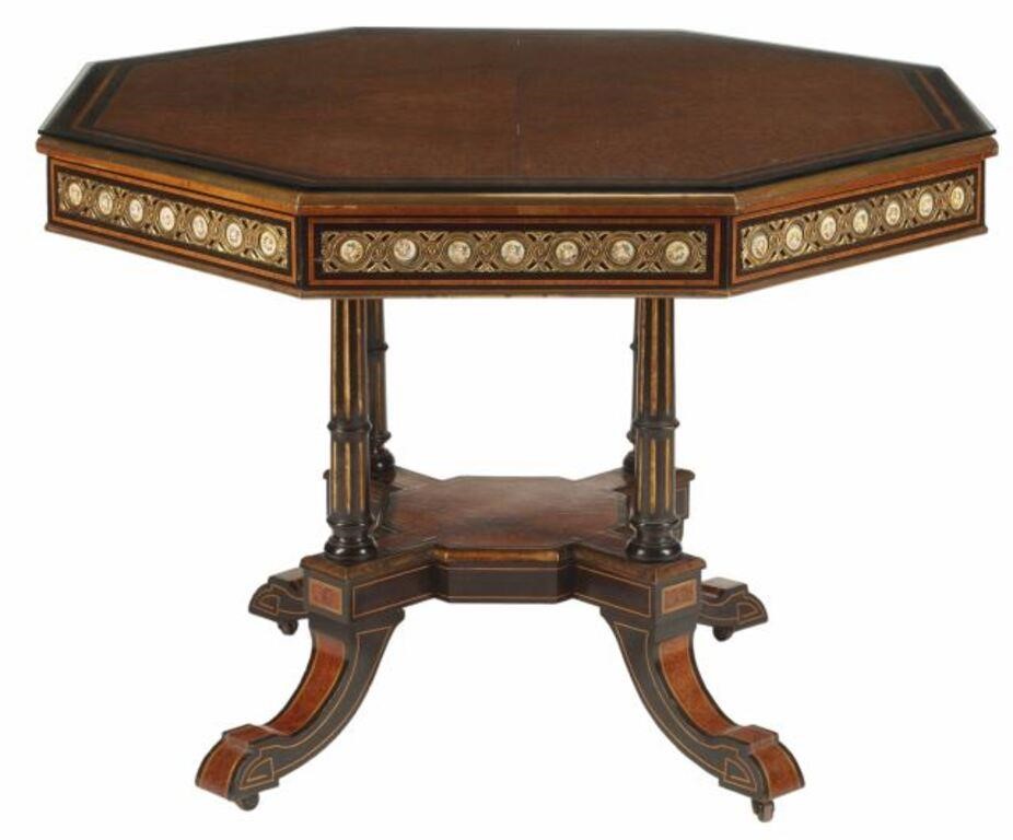 Appraisal: BURLWOOD PARCEL EBONIZED OCTAGONAL CENTER TABLEBurlwood and parcel ebonized octagonal