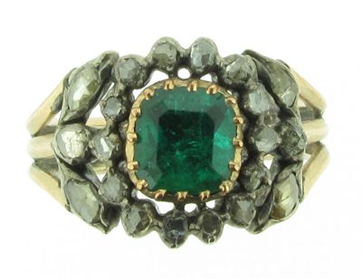 Appraisal: A George III emerald and diamond ring The cushion shaped