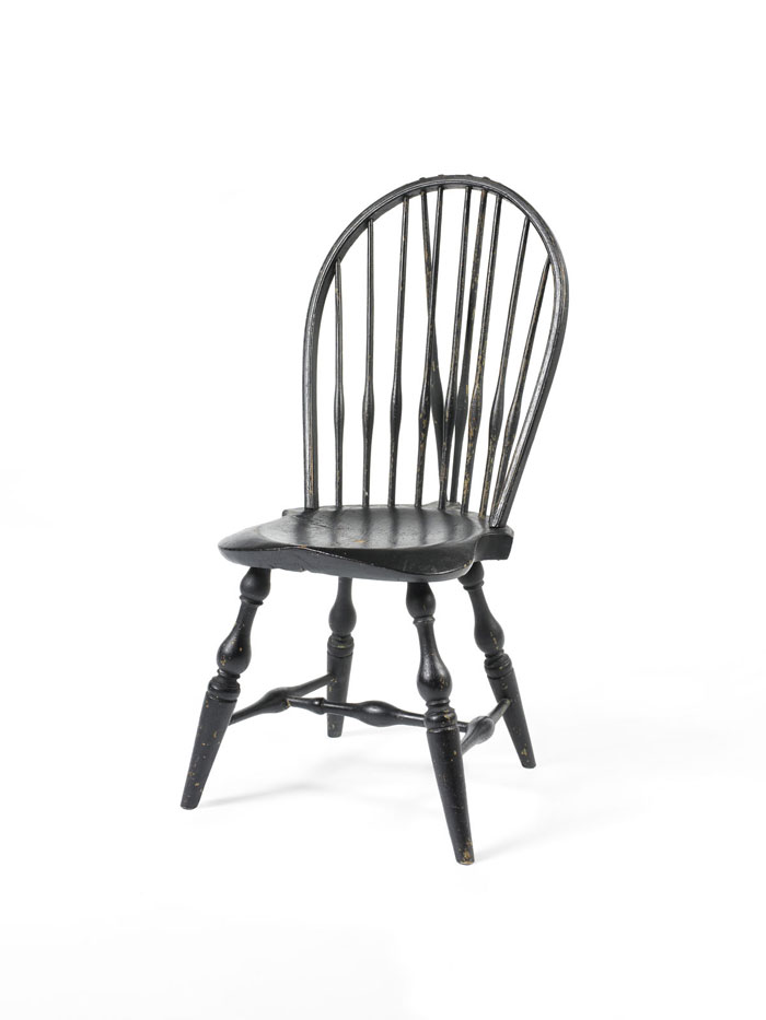 Appraisal: CONNECTICUT BOWBACK WINDSOR SIDE CHAIR WITH BRACES IN BLACK PAINT