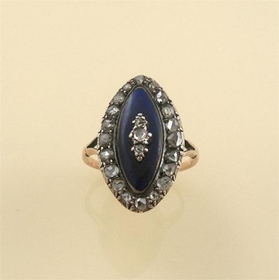 Appraisal: A Georgian blue enamel and rose cut diamond ring of