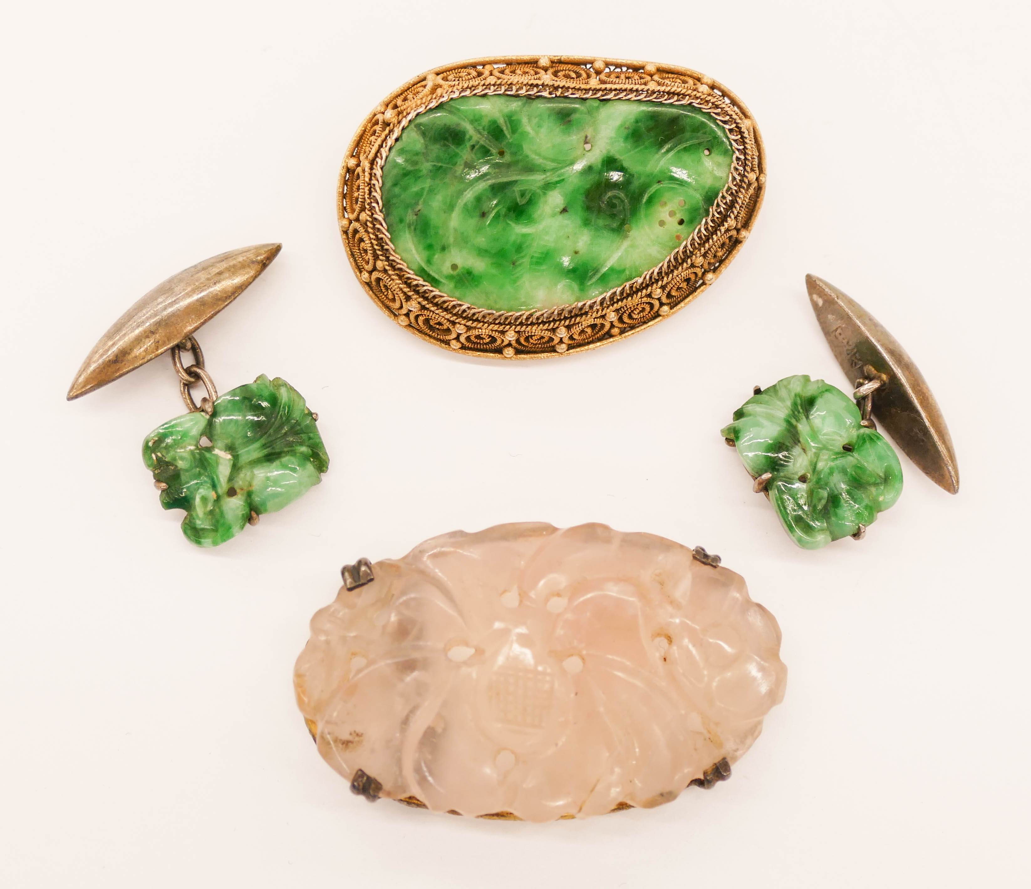 Appraisal: pc Chinese Qing Jade and Quartz Jewelry '' to ''