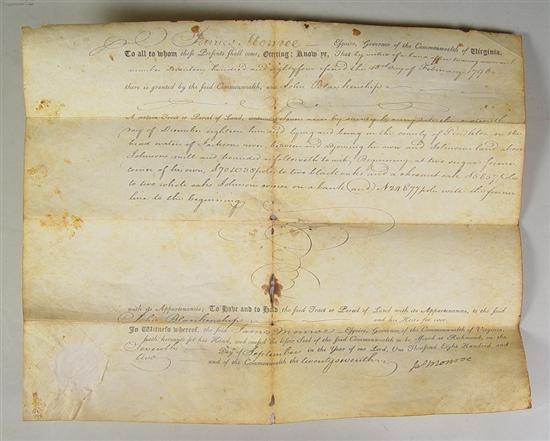 Appraisal: Land Grant Signed by James Monroe Signed by James Monroe