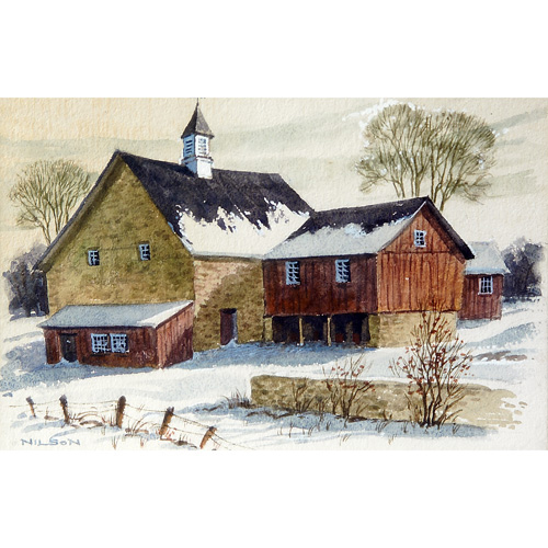 Appraisal: Gustav Nilson Austrian American - Stone Barn in Winter Landscape