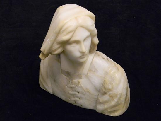 Appraisal: Alabaster bust ''Beatrice'' young woman in pilgrim-style clothing gazing upward