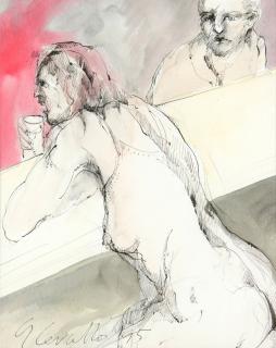 Appraisal: GUILLERMO CEVALLOS Mexican b Woman at Bar Watercolor on paper