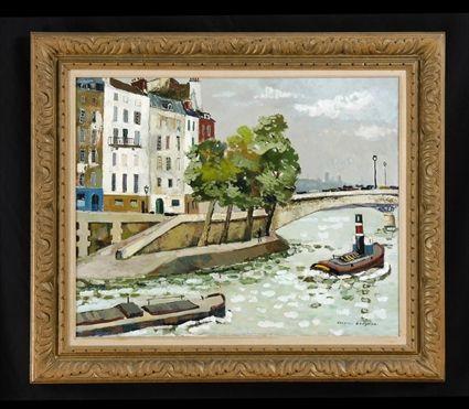 Appraisal: JACQUES BOUYSSOU - BOATS ON THE SIENE Oil on canvas