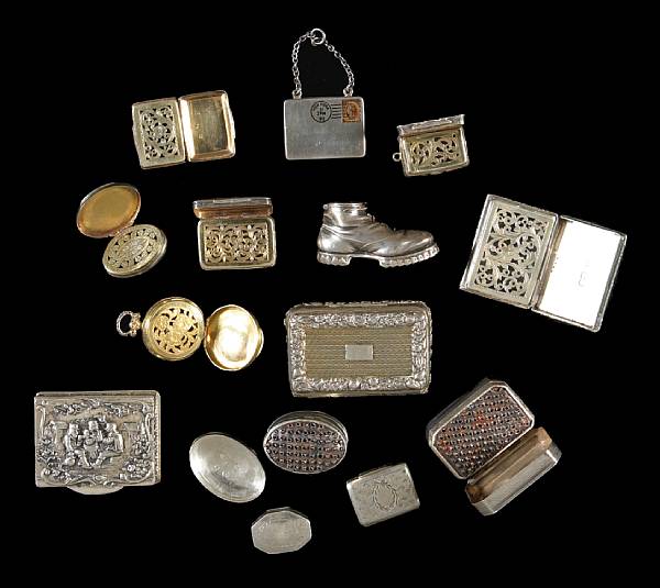 Appraisal: A collection of silver boxes snuff with vinaigrettes and nutmeg