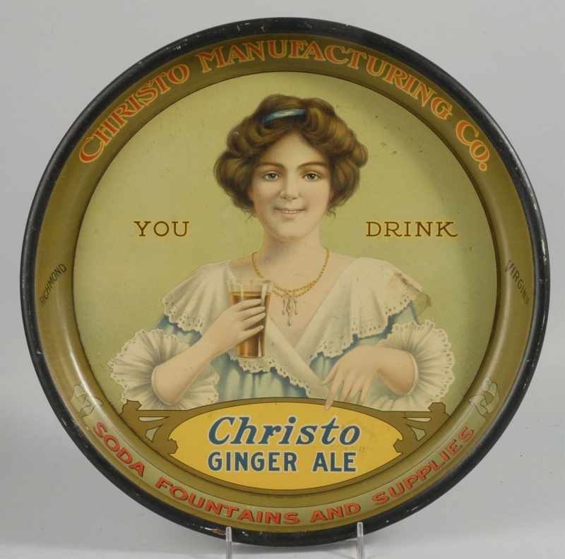 Appraisal: Round Christo Ginger Ale Serving Tray Description Beautiful image of