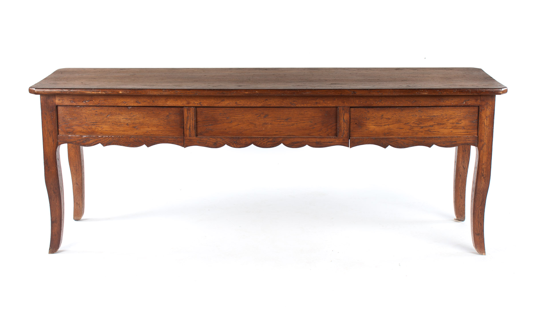 Appraisal: French Provincial style oak farm table flat top three drawers