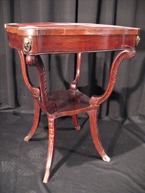 Appraisal: MODERN RED LEATHER INSET MAHOGANY OCCASIONAL TABLE h w in