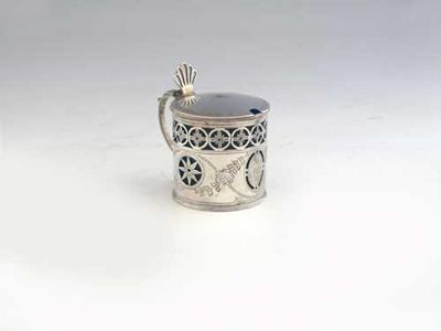 Appraisal: A George III pierced drum mustard pot with bright engraved