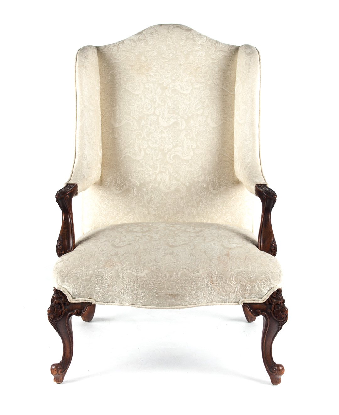 Appraisal: Louis XV style walnut upholstered bergere orielle upholstered panel back