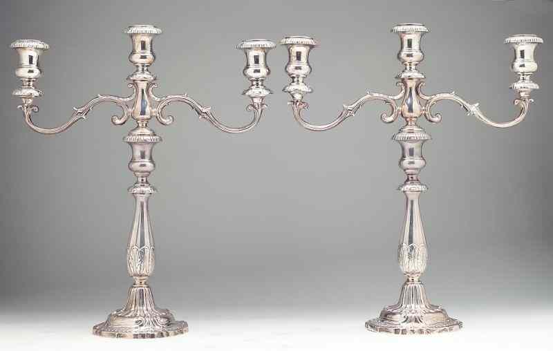 Appraisal: Pair of Sterling Silver Candelabraby Fischer three light removable arms