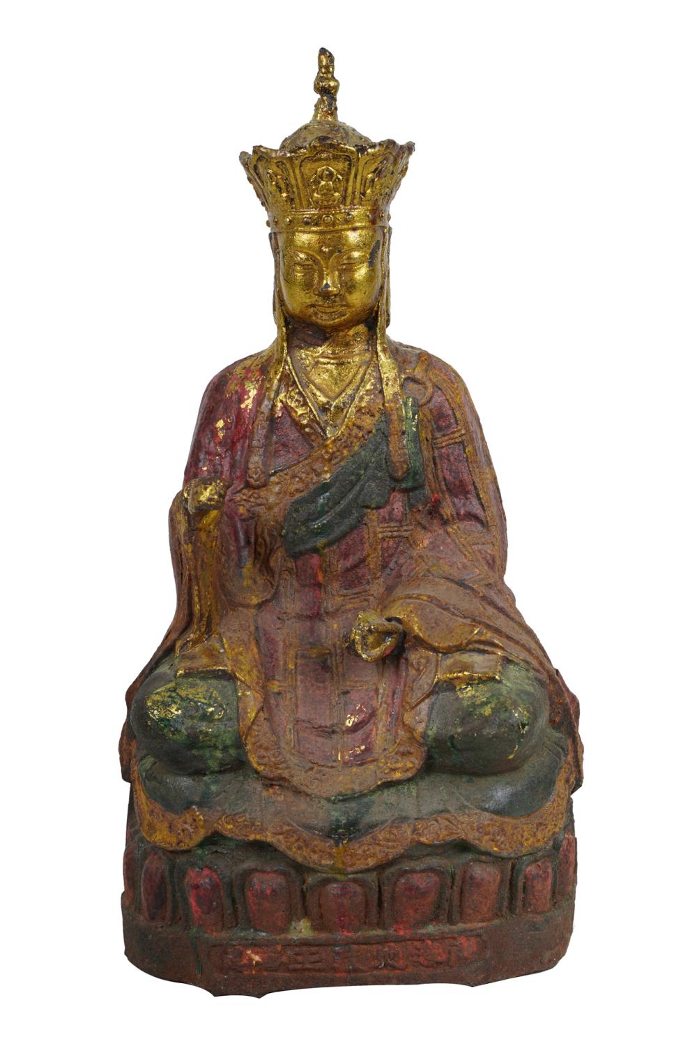 Appraisal: CHINESE GILT POLYCHROMED CAST METAL BUDDHACondition oxidation and wear to