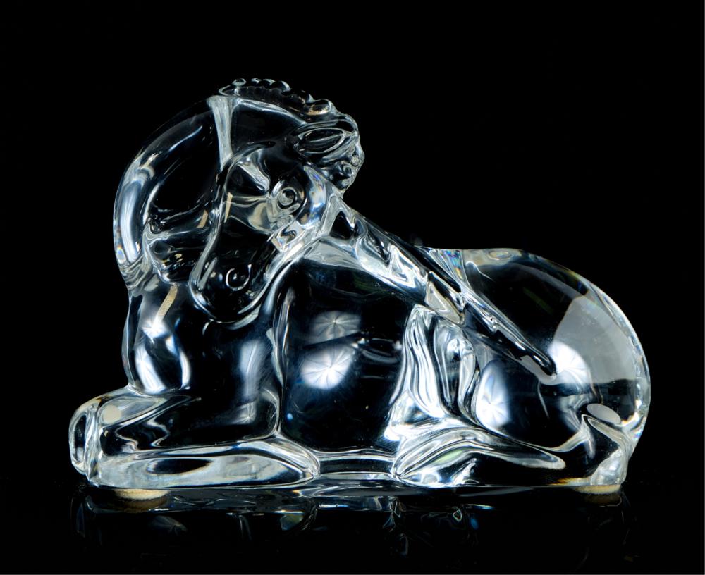 Appraisal: BACCARAT CRYSTAL RECUMBENT UNICORN SCULPTUREBaccarat crystal recumbent unicorn sculpture Acid