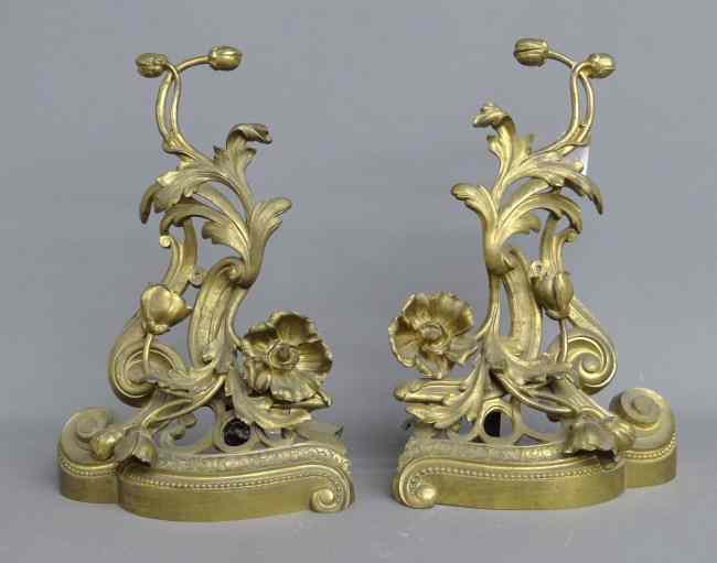 Appraisal: Pair Chenet firedogs Hallmarked in multiple places Marked ''VB'' other