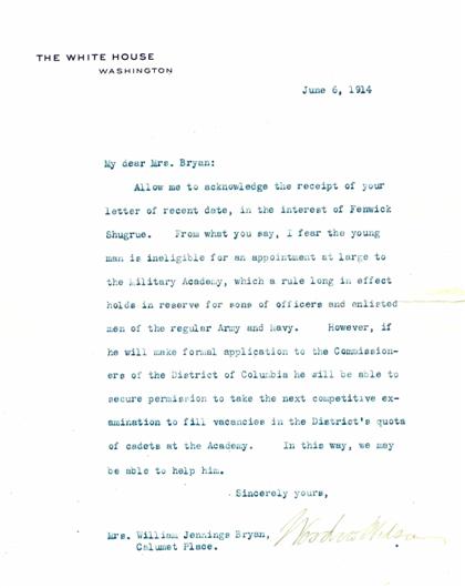 Appraisal: piece Typed Letter Signed Wilson Woodrow Washington June p vo