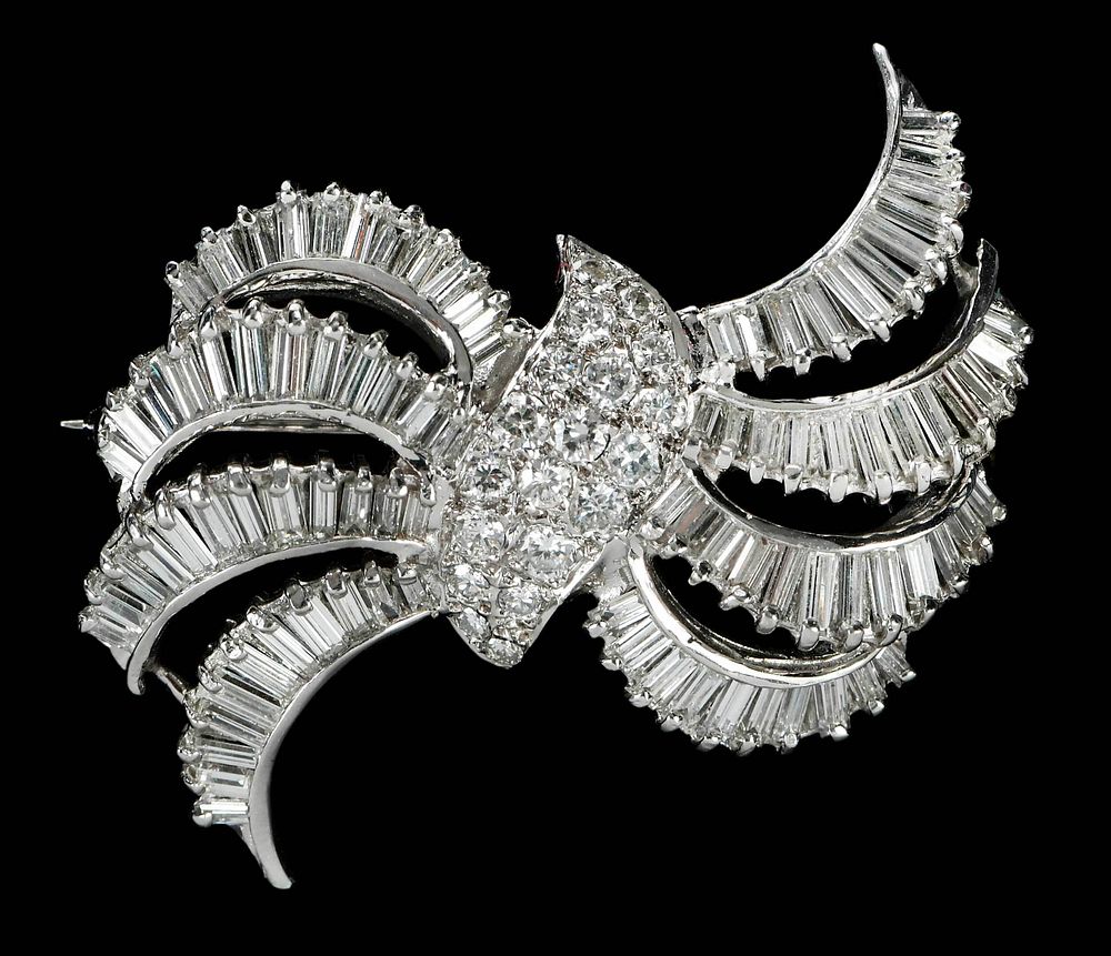 Appraisal: kt Diamond Brooch baguette and round brilliant diamonds estimated total