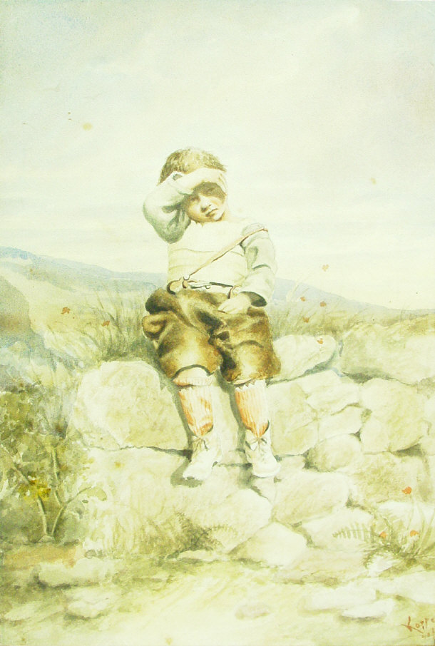 Appraisal: Korre - Watercolour of a young boy seated on a