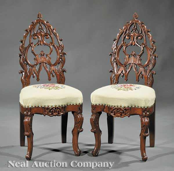 Appraisal: A Pair of Rare Diminutive American Gothic Carved Walnut Side