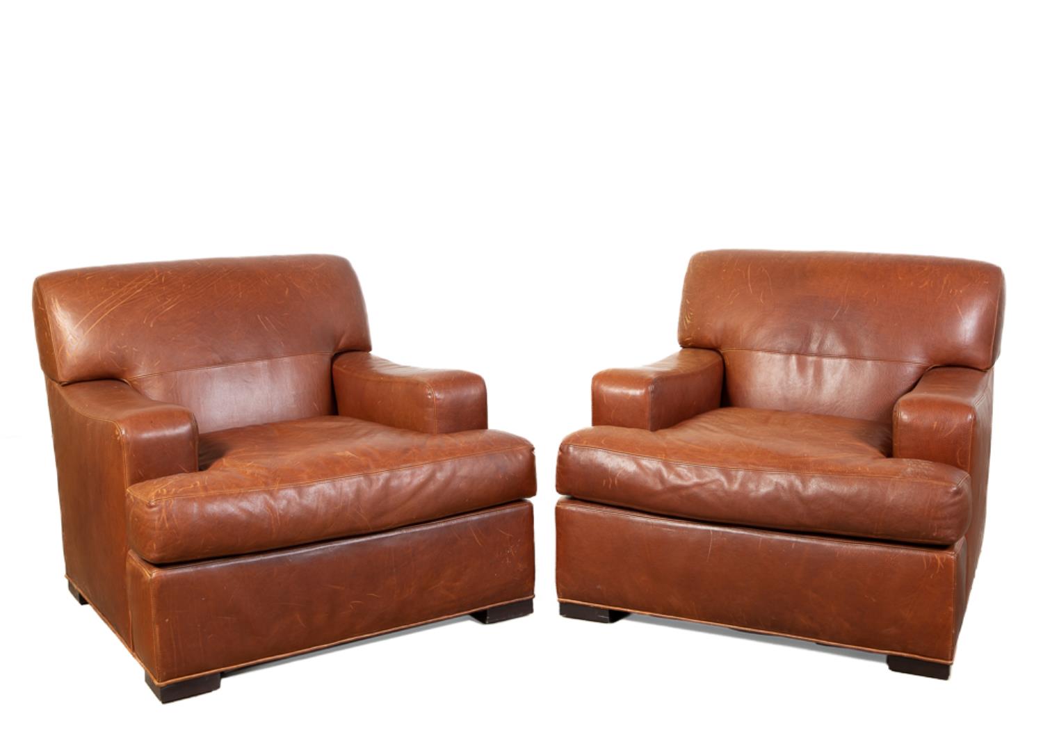 Appraisal: PAIR COACH FOR BAKER BROWN LEATHER CLUB CHAIRS Coach for