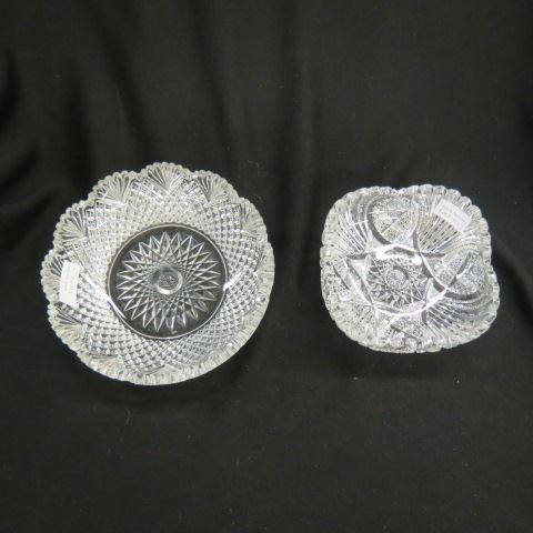 Appraisal: Cut Glass Dishes strawberry diamond fan with shaped rim both