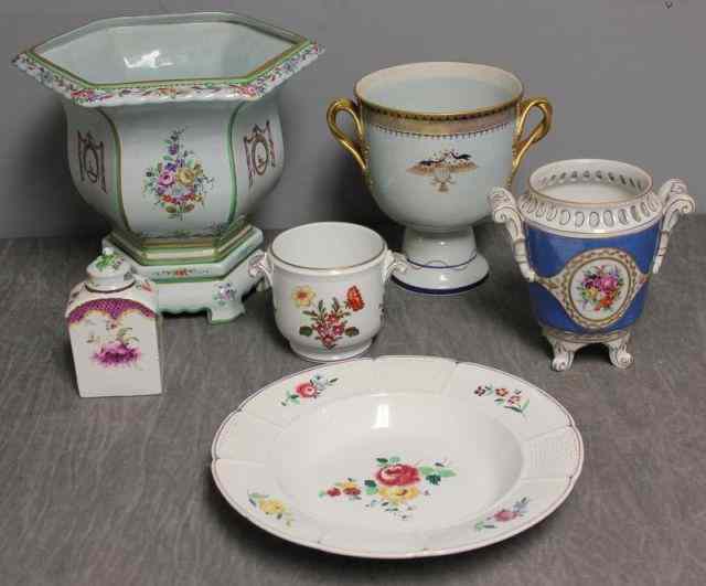 Appraisal: Porcelain Grouping Including a Large MottahedahCache Pot and Stand Also