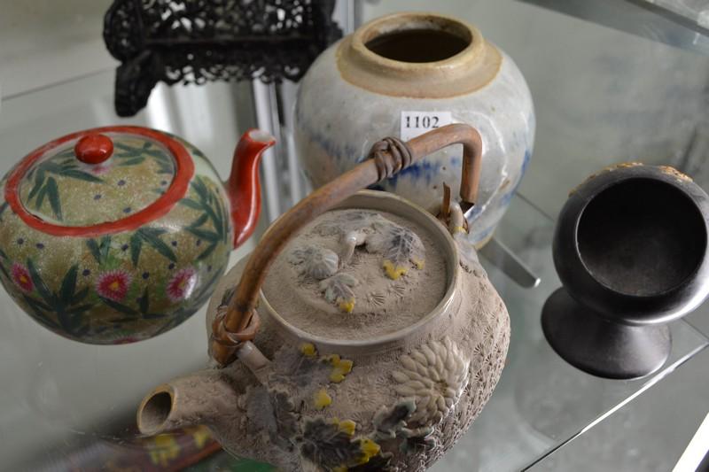 Appraisal: GROUP OF JAPANESE ITEMS INCL POTTERY TEAPOTS LACQUERWARE ETC A