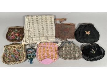 Appraisal: Nine purses and one metallic embroidered scarf including beaded purse