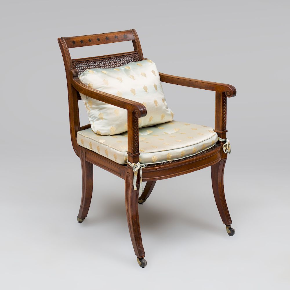 Appraisal: Regency Mahogany and Ebony-Inlaid Armchair in the Manner of George