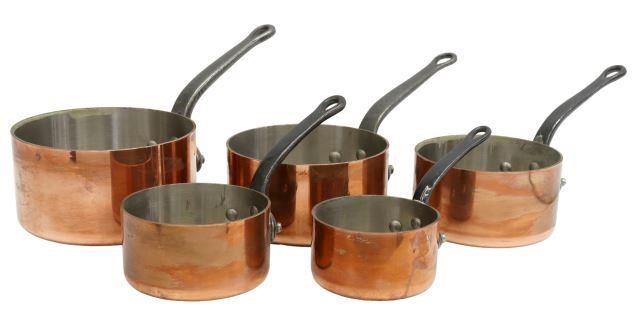 Appraisal: lot of French copper graduated saucepans with iron handles stamped