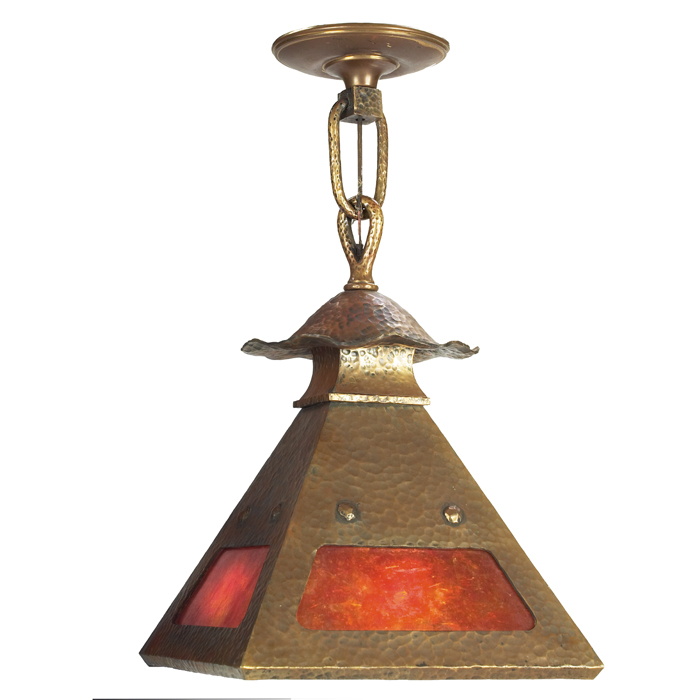 Appraisal: Arts and Crafts hanging fixture pyramidal form in hammered brass