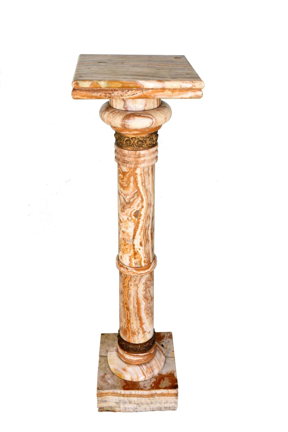 Appraisal: CONTINENTAL BRONZE-MOUNTED ONYX PEDESTAL th Century The columnar standard with