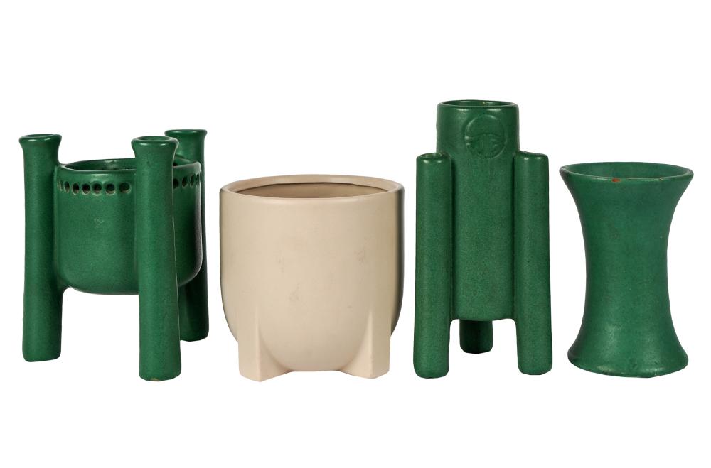 Appraisal: FOUR ARTS CRAFTS-STYLE POTTERY VESSELSunsigned tallest inches high shortest inches