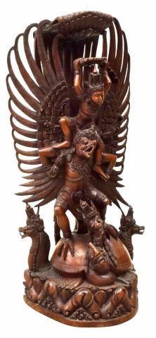 Appraisal: Large Balinese carved hardwood figure group Vishnu and Garuda Vishnu