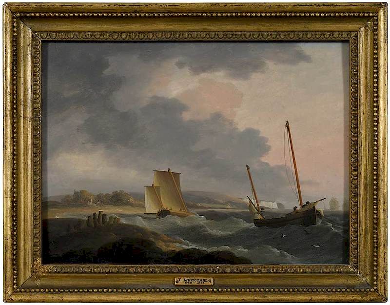 Appraisal: Attributed to Thomas Whitcombe British - Boats Off The Cliffs