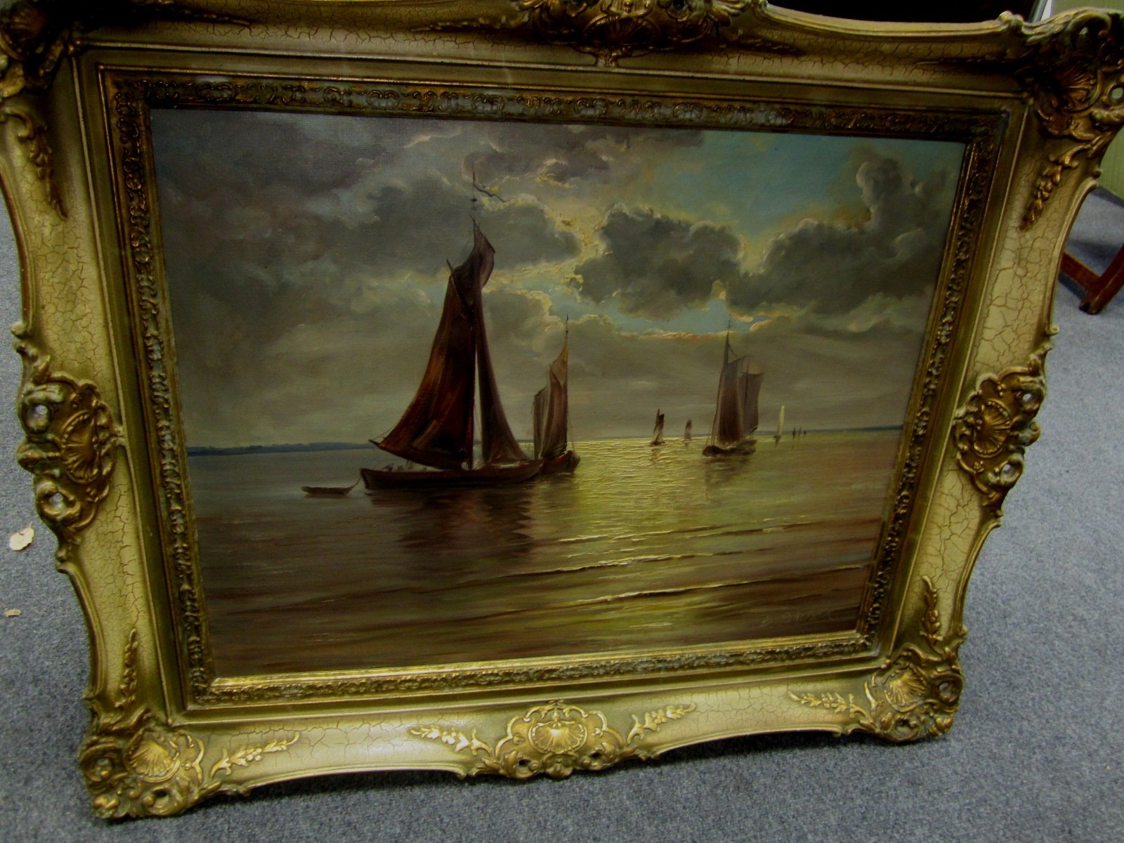 Appraisal: Salbeck Ships in a Calm signed oil on canvas cm