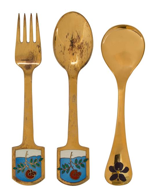 Appraisal: Sale Lot Three Danish Silver Gilt and Enamel Commemorative Spoons