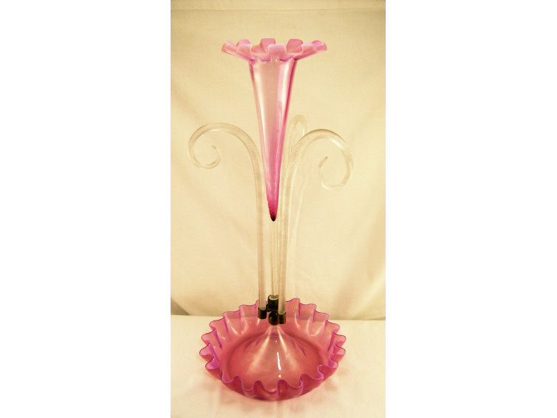 Appraisal: Victorian Opalescent Epergne Opalescent ruffled base ruffled trumpet style vase