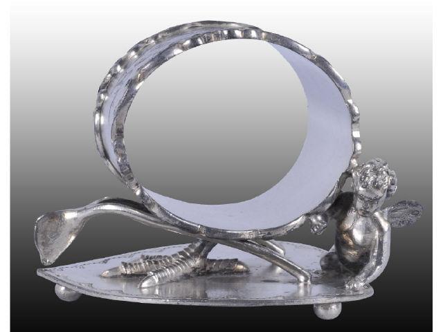 Appraisal: Heart Base with Cherub Figural Napkin Ring Description Heart base