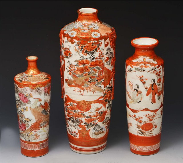 Appraisal: A JAPANESE KUTANI TAPERING VASE decorated with panels of figures