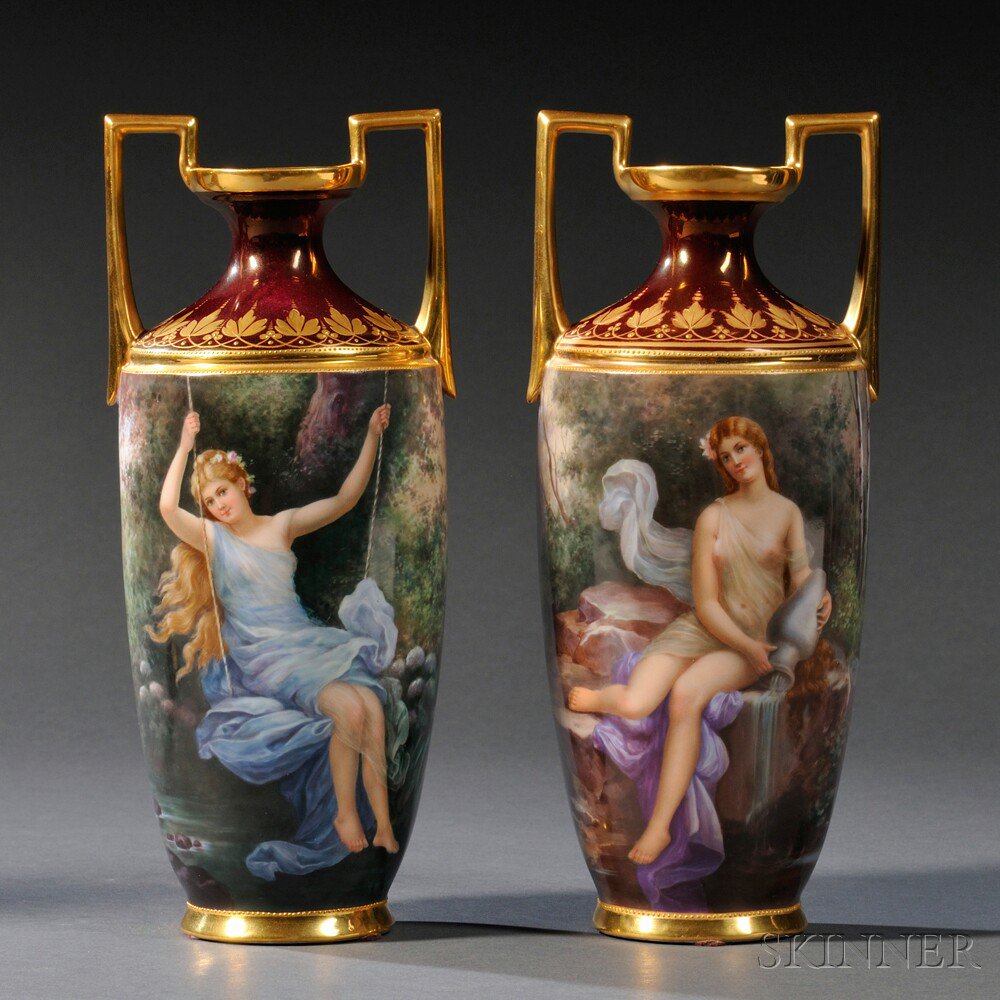 Appraisal: Pair of Vienna Porcelain Hand-painted Vases Austria late th century